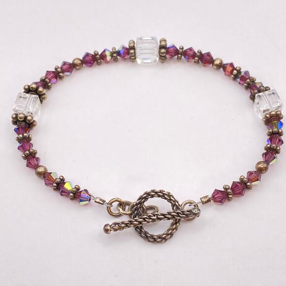 Vintage AB Faceted Crystal Bead Earrings Bracelet Sterling Silver Toggle - Picture 7 of 11